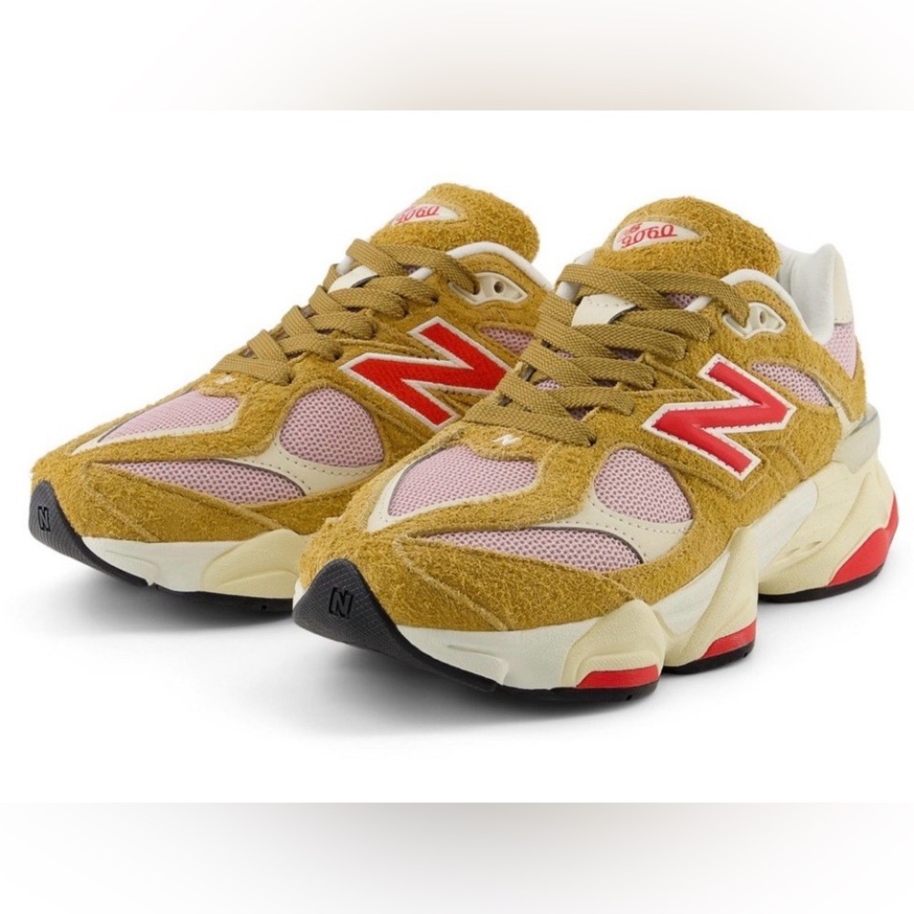 New Balance Mustard, Pink & Red 9060 Chunky Sneakers